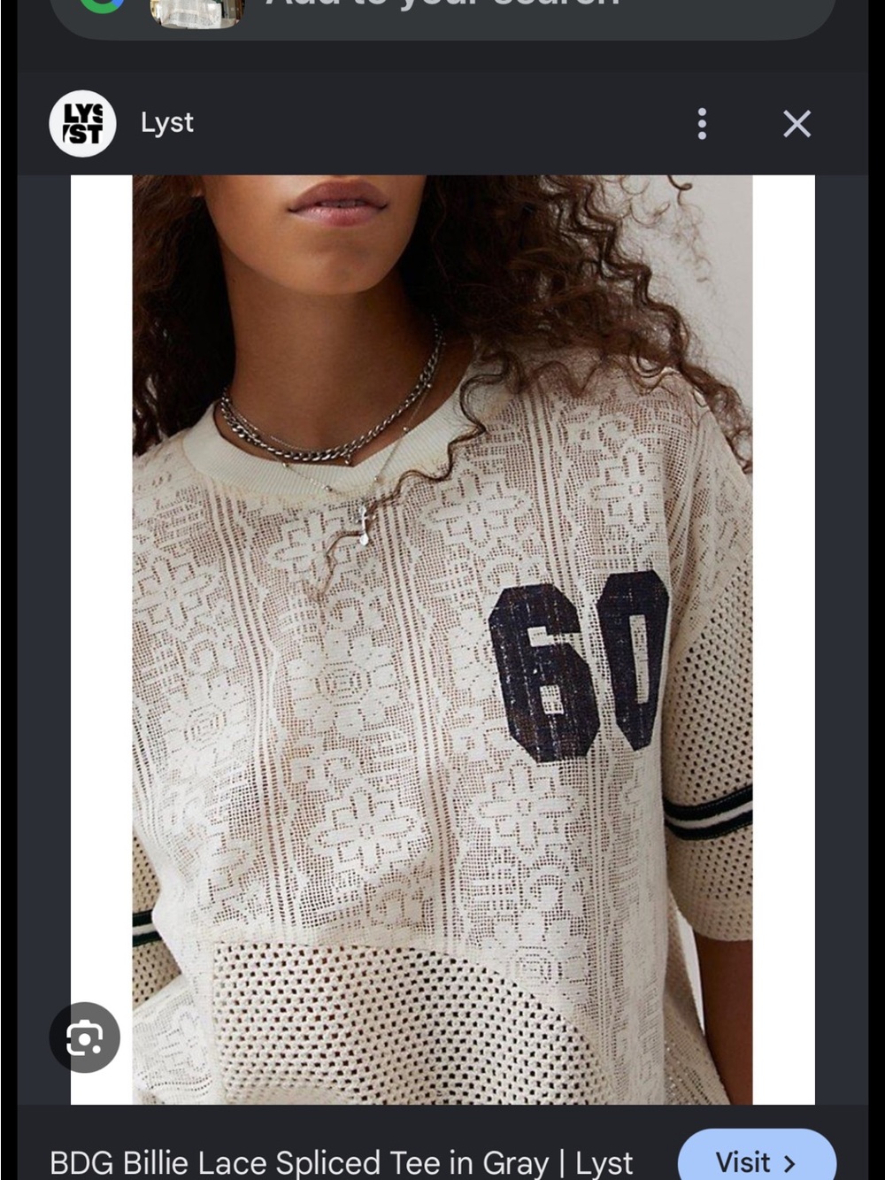 BDG Lace Spliced Short Sleeve Tee in Cream with Black '60' Detail